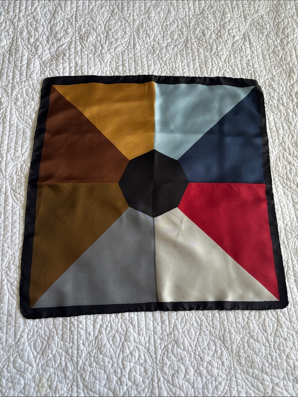 Vintage Ashear Silk Multicolor Geometric Accent Pocket Square Scarf Italy